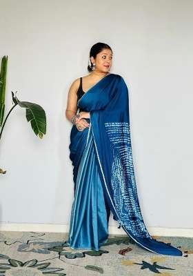 Teal Solid Model Saree Set