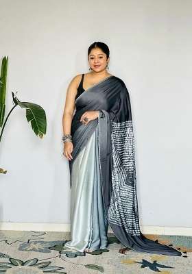 Black Solid Model Saree Set