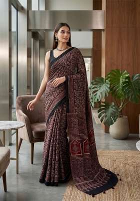 Maroon Ajrakh Model Saree Set