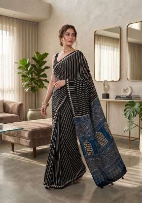 Black Ajrakh Model Saree Set