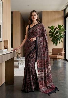 Maroon Ajrakh Model Saree Set