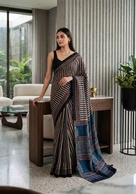 Black Ajrakh Model Saree Set