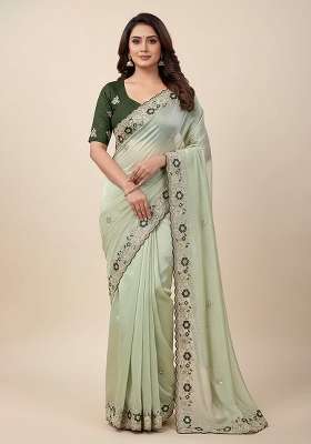 Pista Green Butta Work Chiffon Saree Set