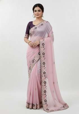 Baby Pink Butta Work Chiffon Saree Set
