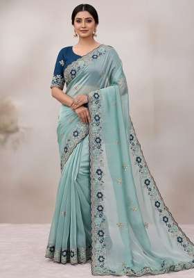 Sky Blue Butta Work Chiffon Saree Set