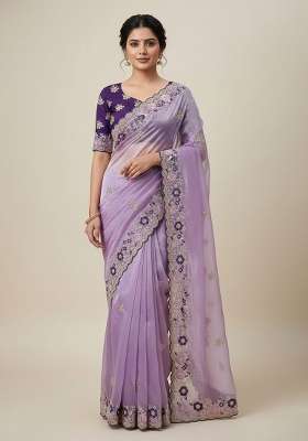 Lavender Butta Work Chiffon Saree Set