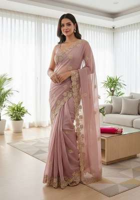 Lavender Butta Work Chiffon Saree Set