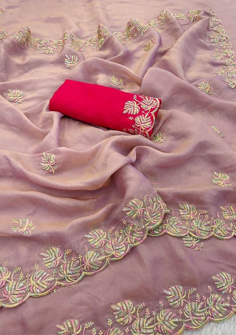 Lavender Butta Work Chiffon Saree Set - Indya