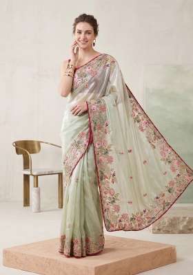 Green Floral Print Jimmy Choo Saree Set