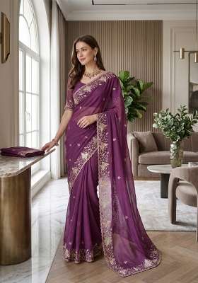 Lavender Butta Work Georgette Saree Set