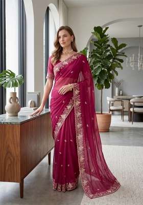 Gajari Butta Work Georgette Saree Set