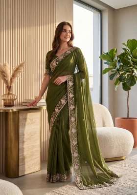 Mehendi Green Butta Work Georgette Saree Set