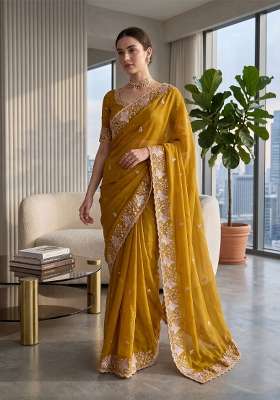 Mustard Butta Work Georgette Saree Set