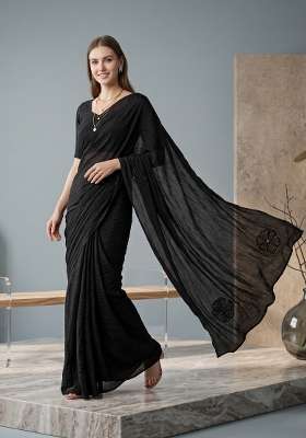 Black Floral Print Georgette Saree Set