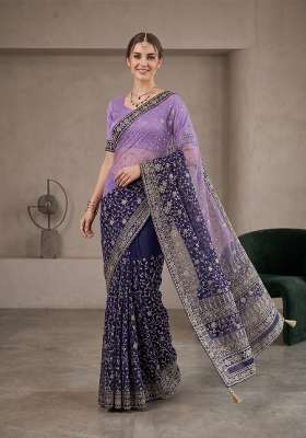 Purple Kalamkari Georgette Saree Set