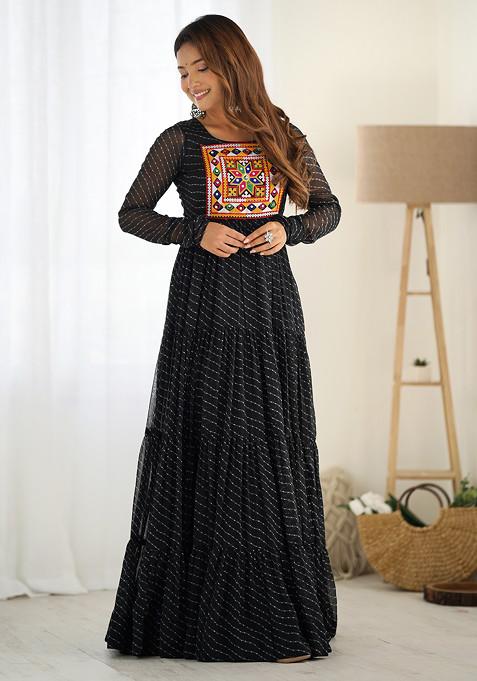 Black Printed Faux Georgette Gown