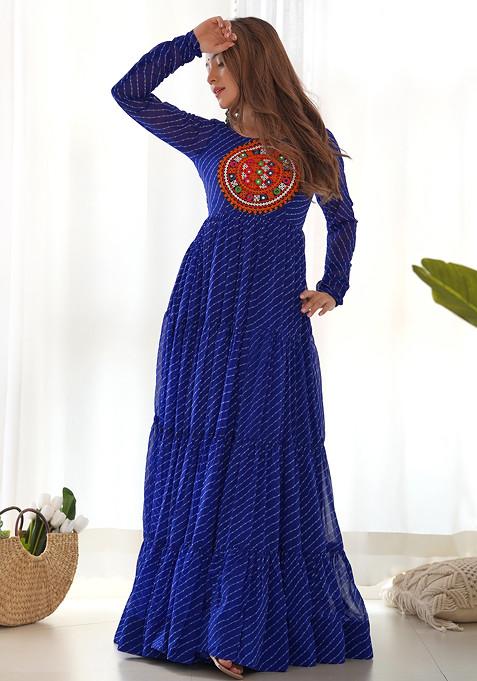 Blue Printed Faux Georgette Gown