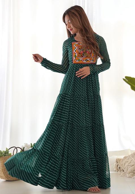 Green Printed Faux Georgette Gown