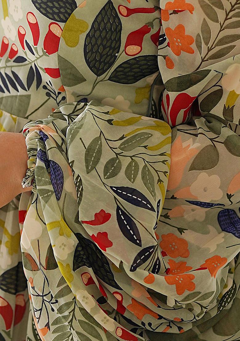 Sea Green Printed Faux Georgette Gown