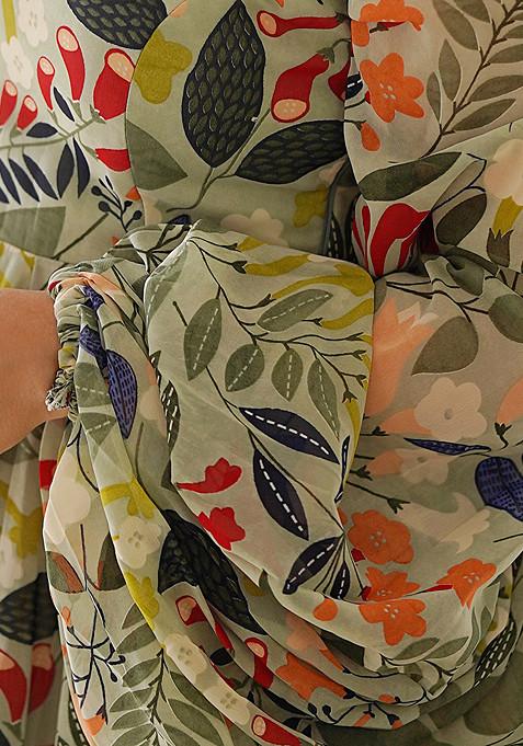 Sea Green Printed Faux Georgette Gown