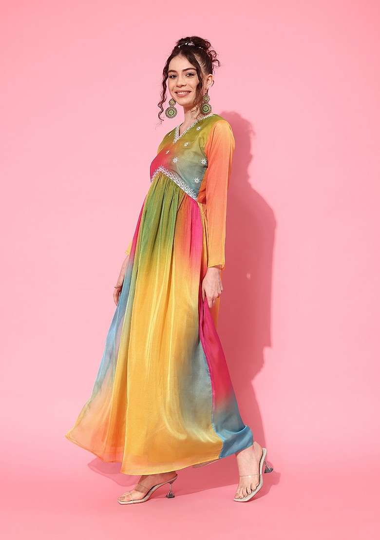 Multicolour Tie And Dye Blended Anarkali - Indya