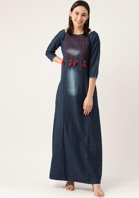 Navy Blue A Line Indigo Denim Kurta