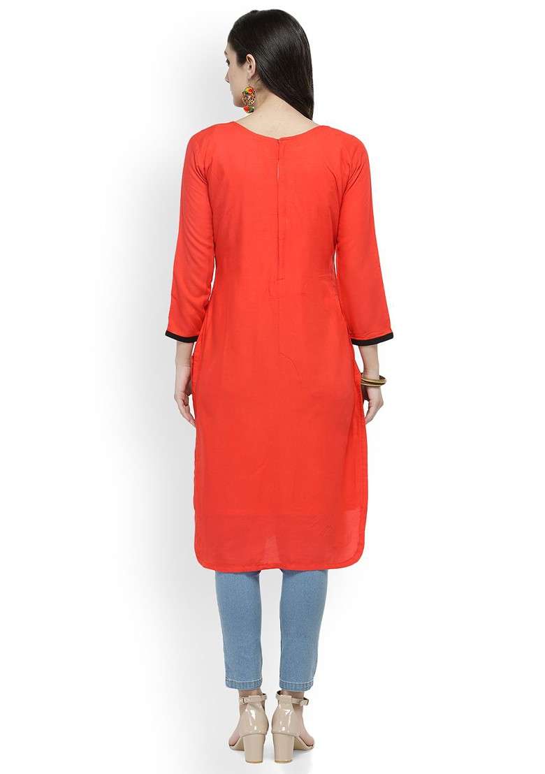 Coral Embroidered Blended Kurta - Indya