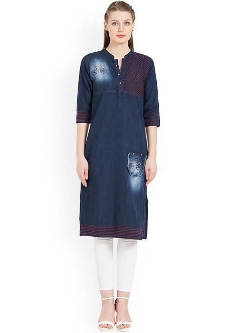 Blue Dyed Straight Kurta