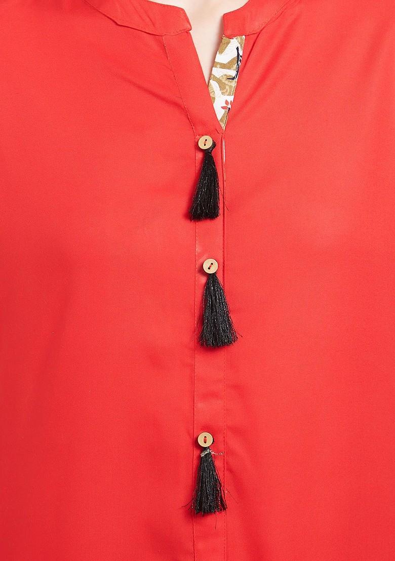 Red And Off White Printed A Line Kurta