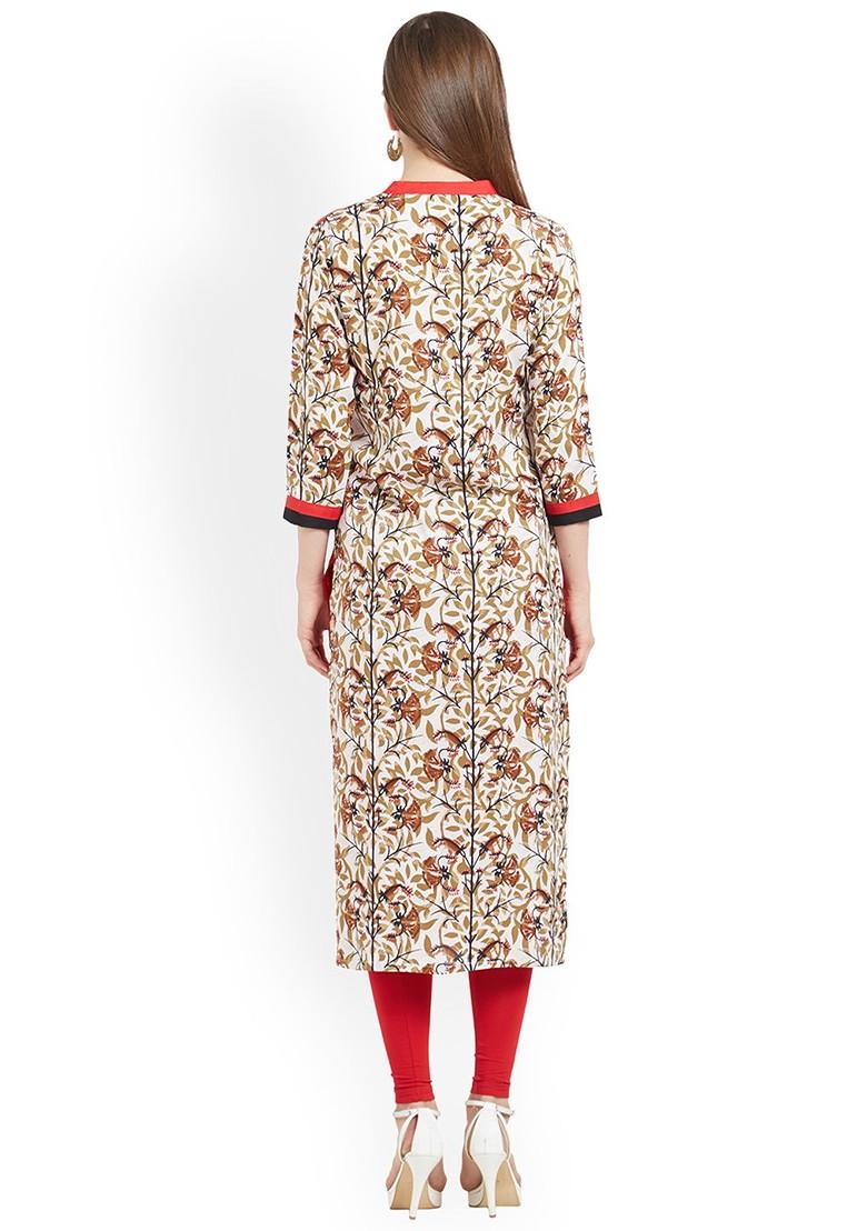 Red And Off White Printed A Line Kurta