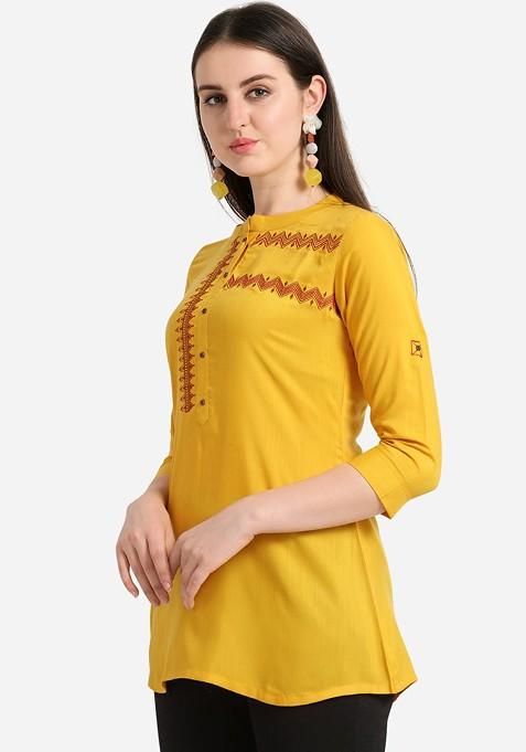 Yellow Solid A Line Kurta