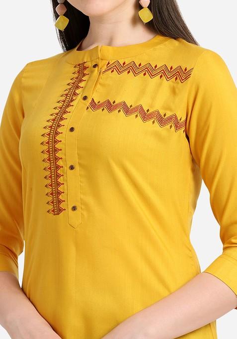 Yellow Solid A Line Kurta