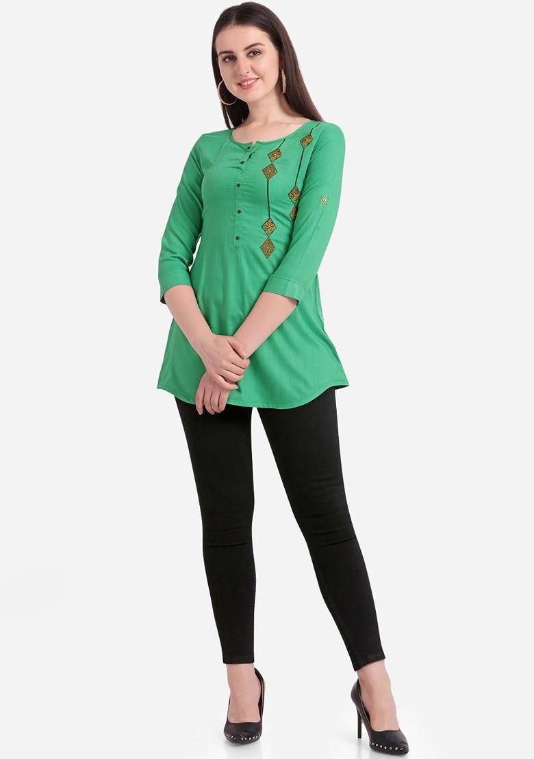Green Solid A Line Kurta