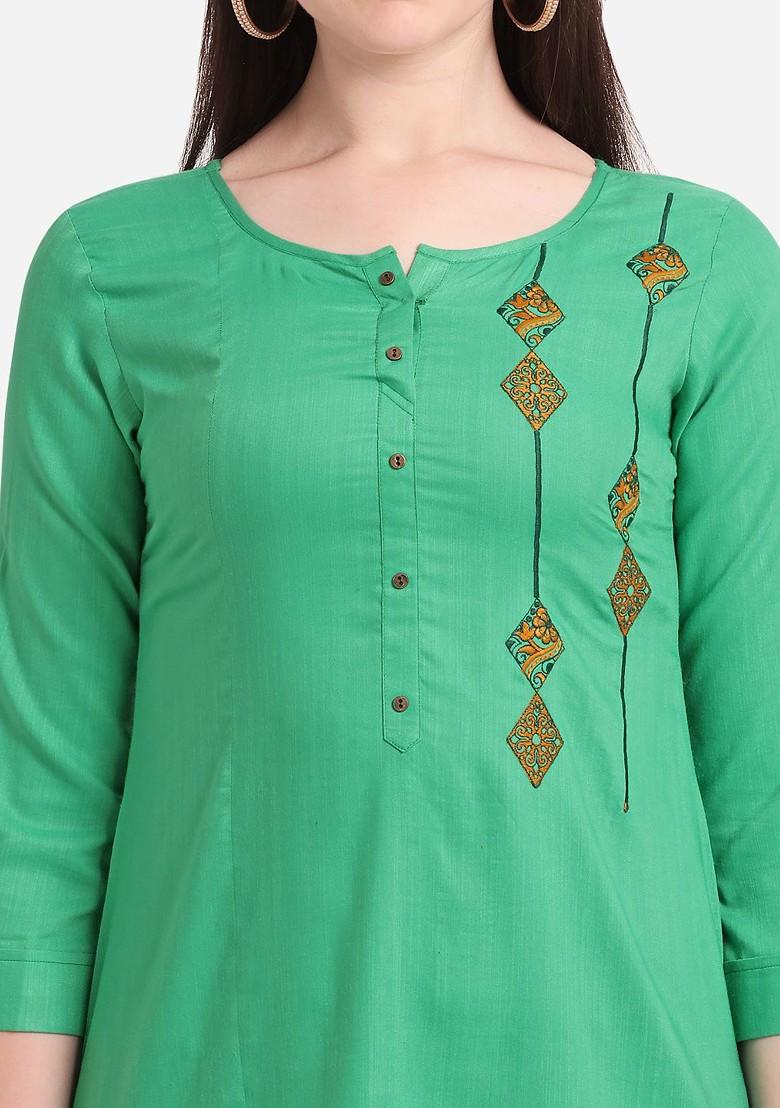 Green Solid A Line Kurta
