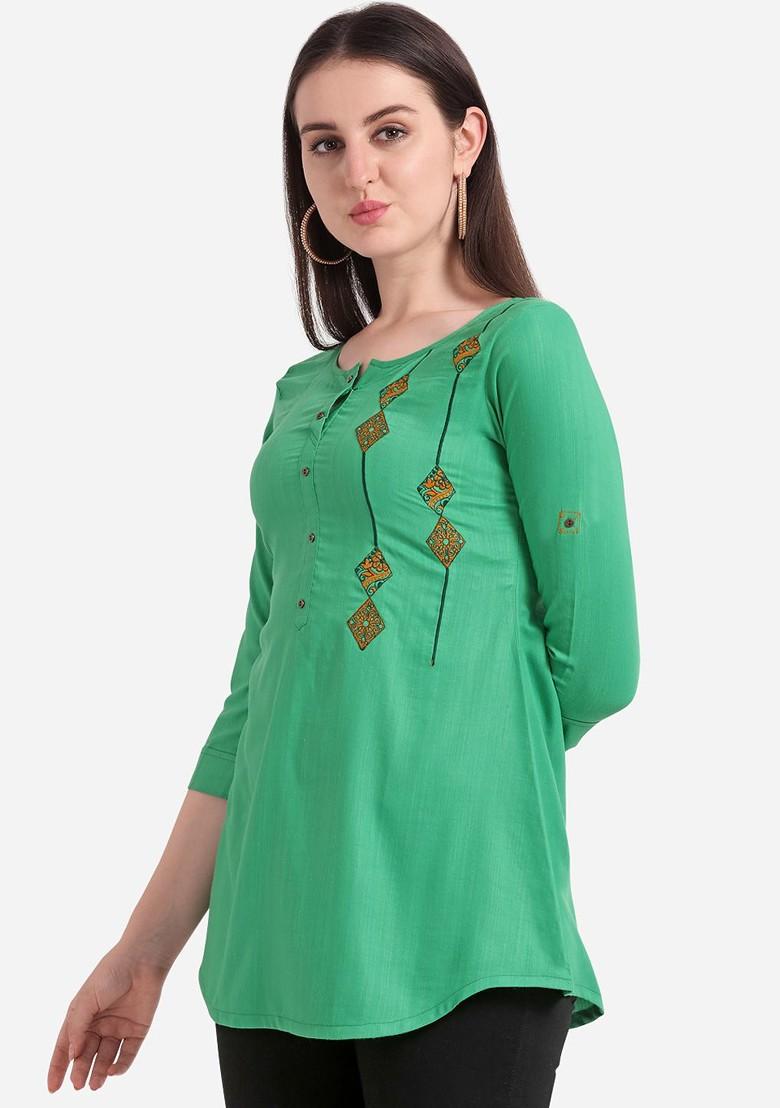 Green Solid A Line Kurta