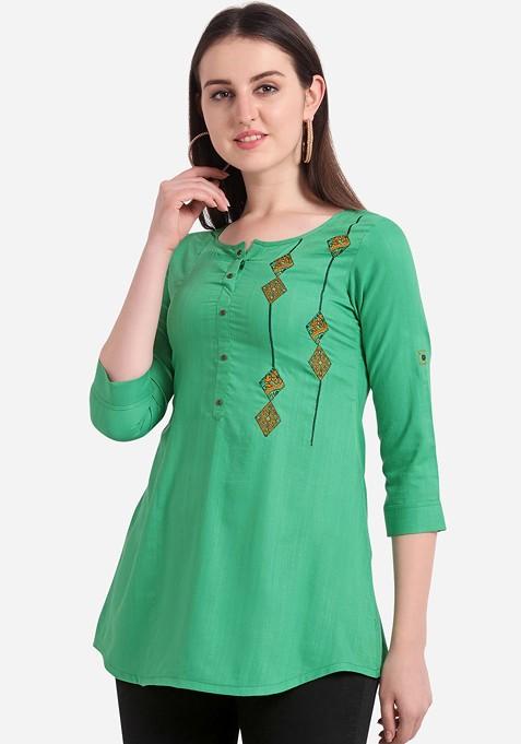 Green Solid A Line Kurta