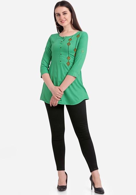 Green Solid A Line Kurta
