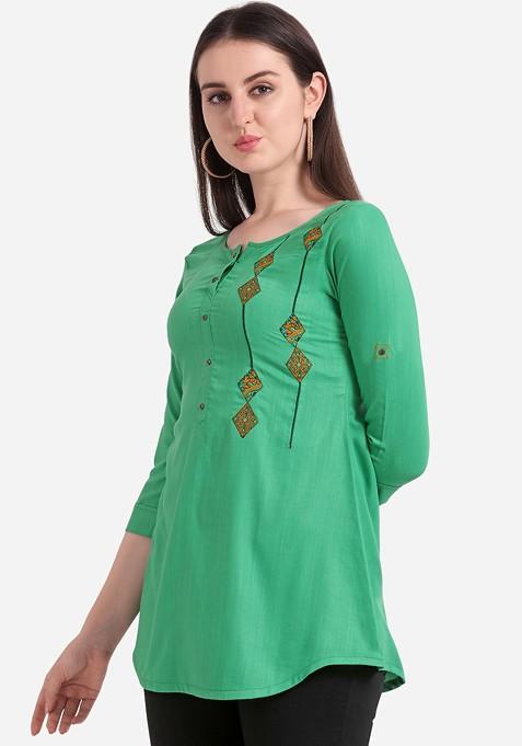Green Solid A Line Kurta