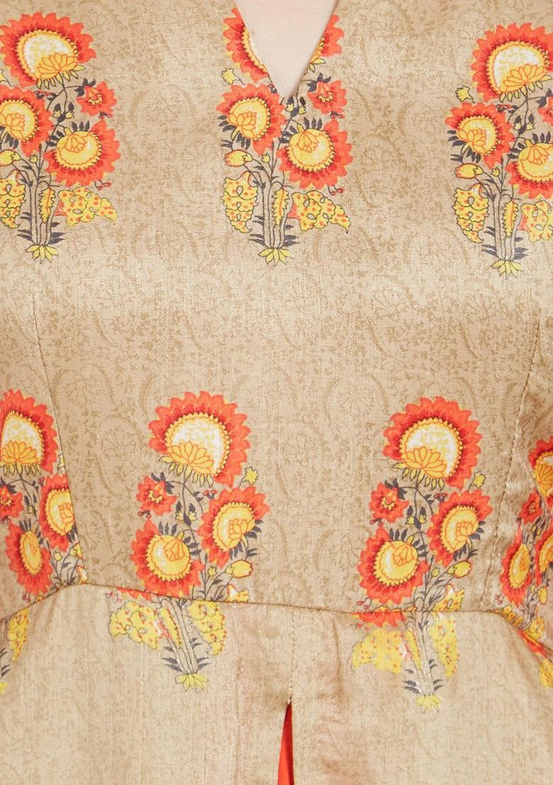 Beige Printed A Line Kurta
