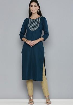 Teal Embroidered Kurta