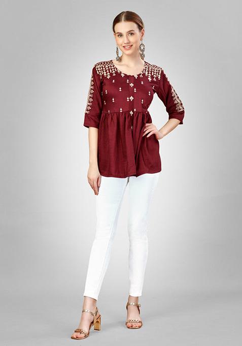 Rust Embroidered Silk Tunic