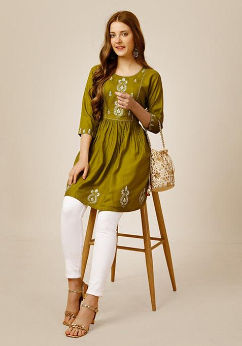 Green Embroidered Rayon Tunic