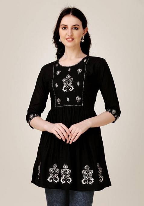 Black Embroidered Rayon Tunic