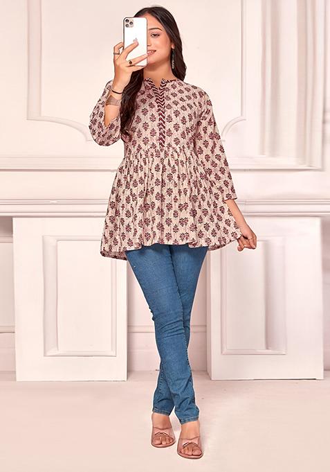 Brown Printed Rayon Tunic