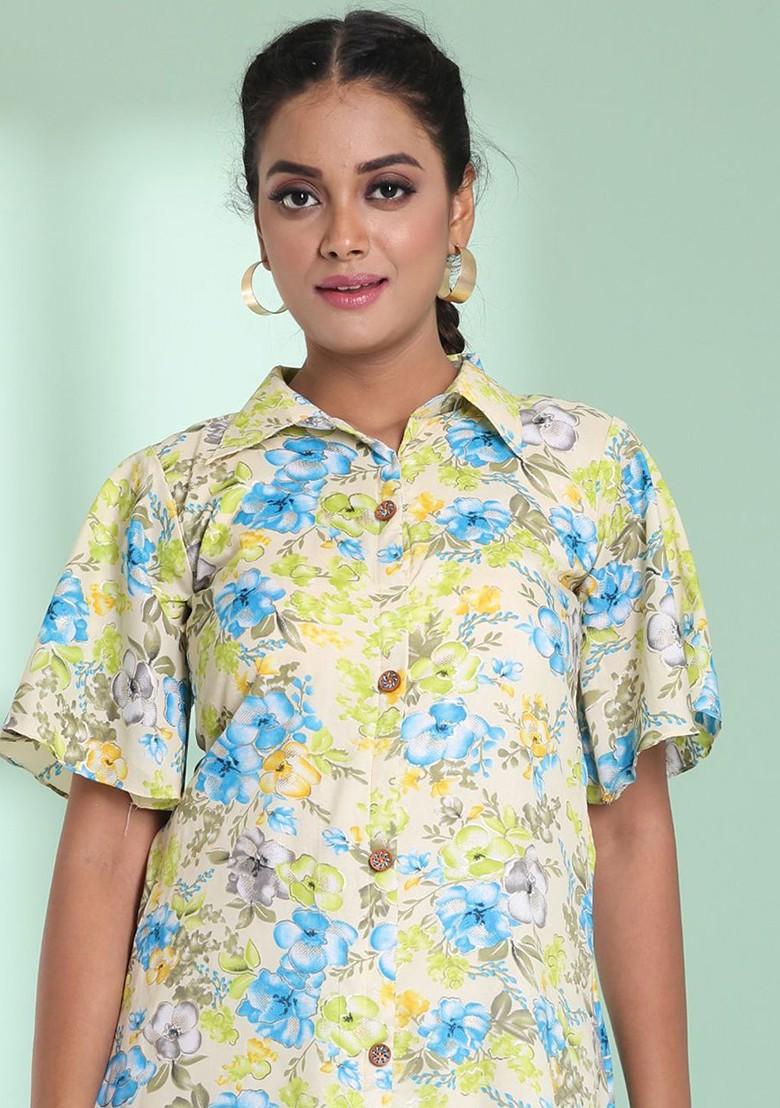 Yellow Floral Print Rayon Midi Dress