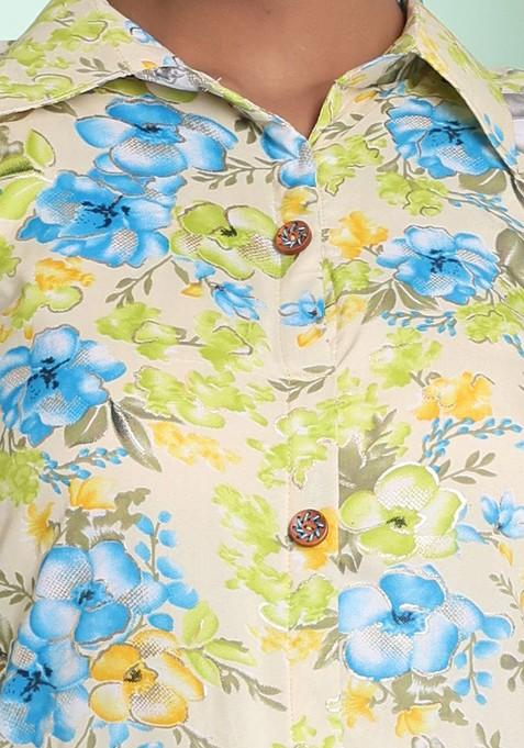 Yellow Floral Print Rayon Midi Dress