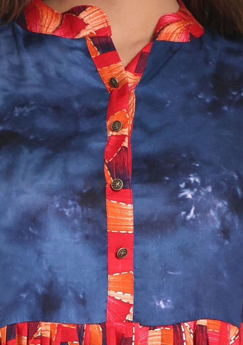 Red Printed Rayon Anarkali Kurta