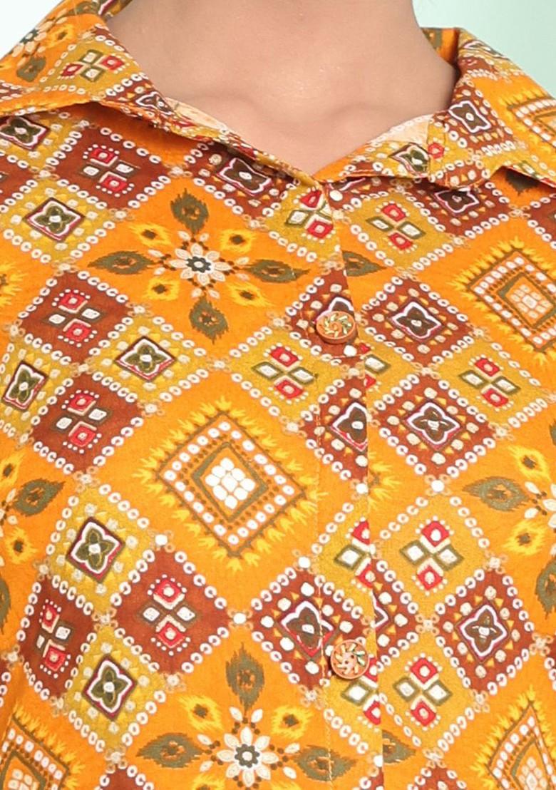 Yellow Printed Rayon Midi Dress