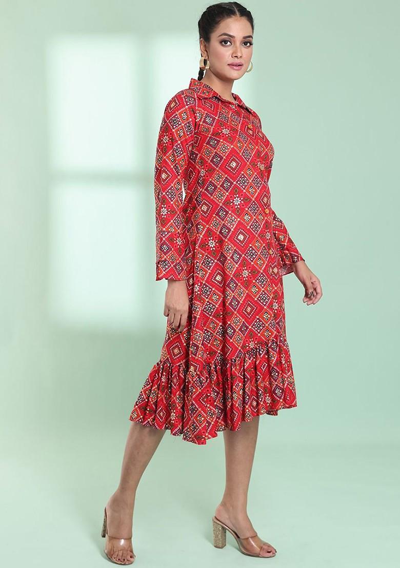 Red Printed Rayon Dress