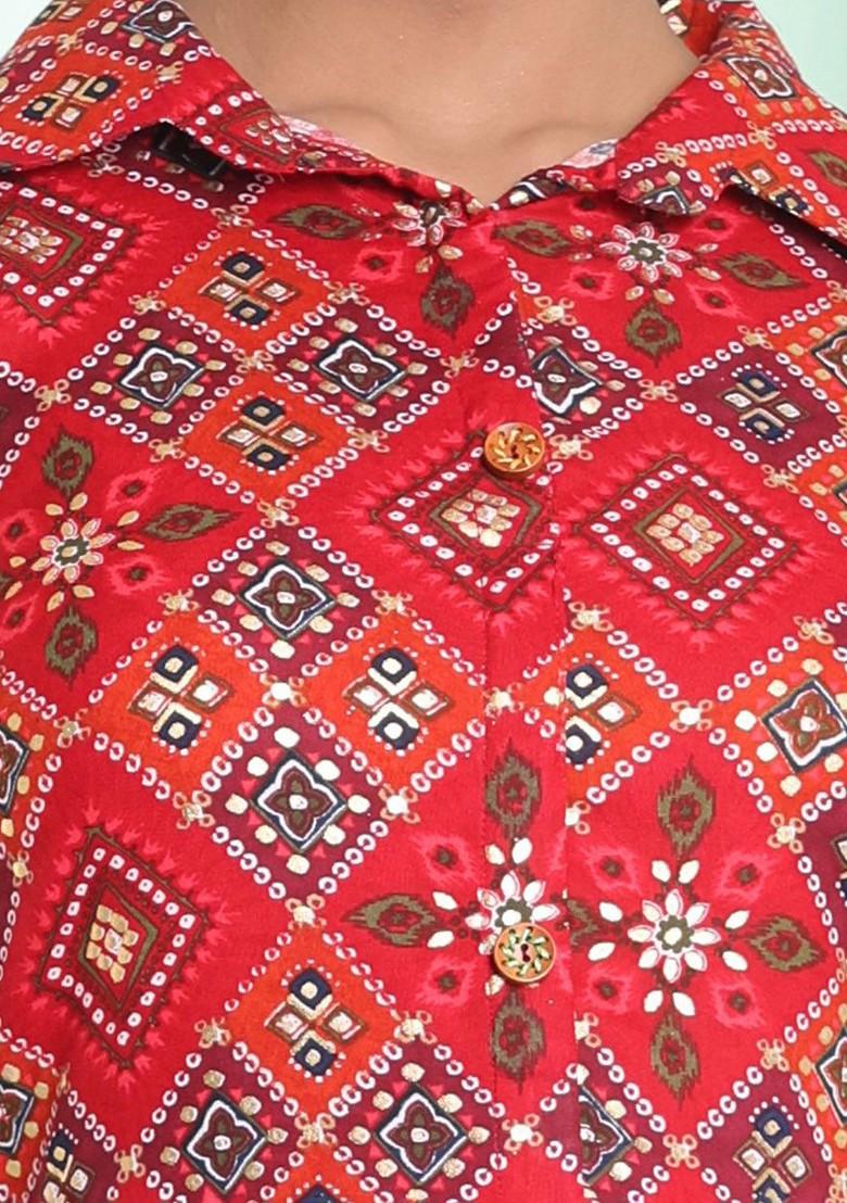 Red Printed Rayon Dress